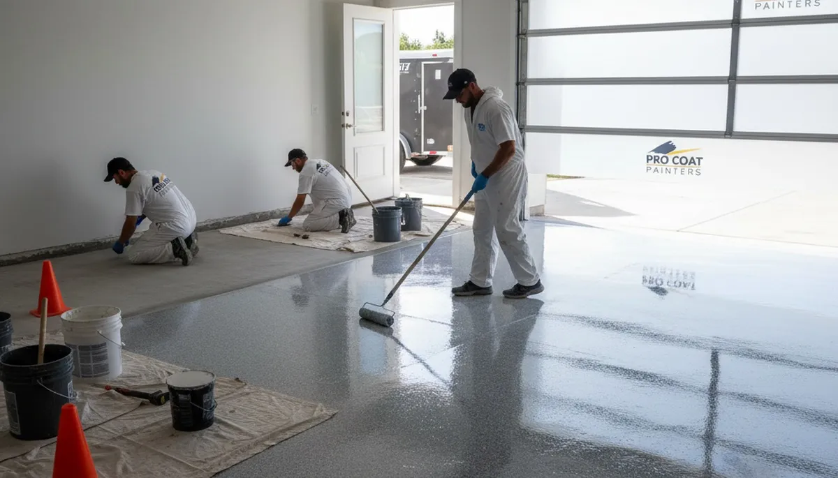 Professional epoxy garage floor coating in Houston TX with durable, glossy concrete finish