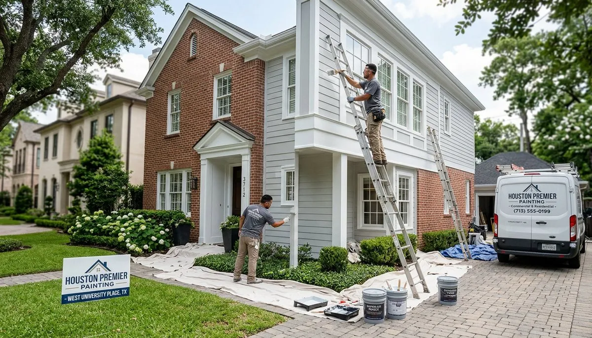 Professional house painters finishing exterior home project in Houston, TX