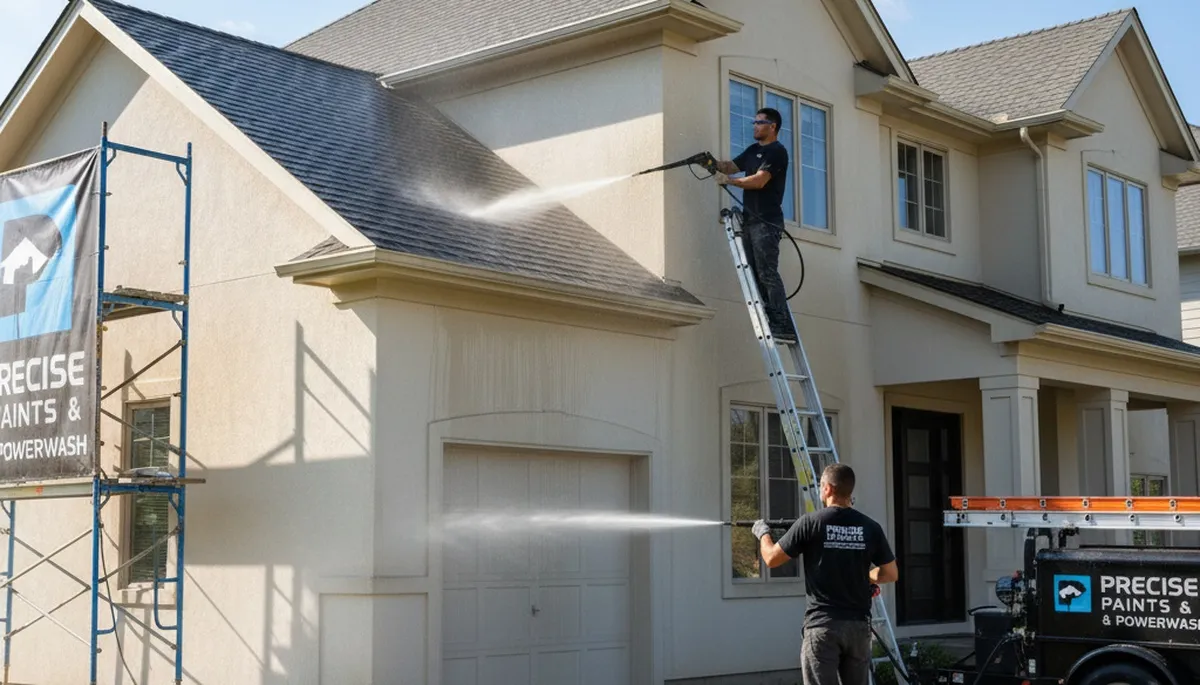 Professional pressure cleaning for Houston TX home exterior by expert house painters