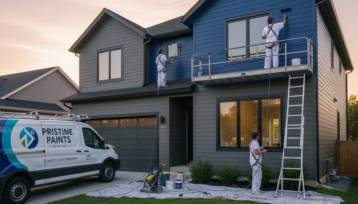 Professional siding painting on a Houston TX home exterior by expert house painters