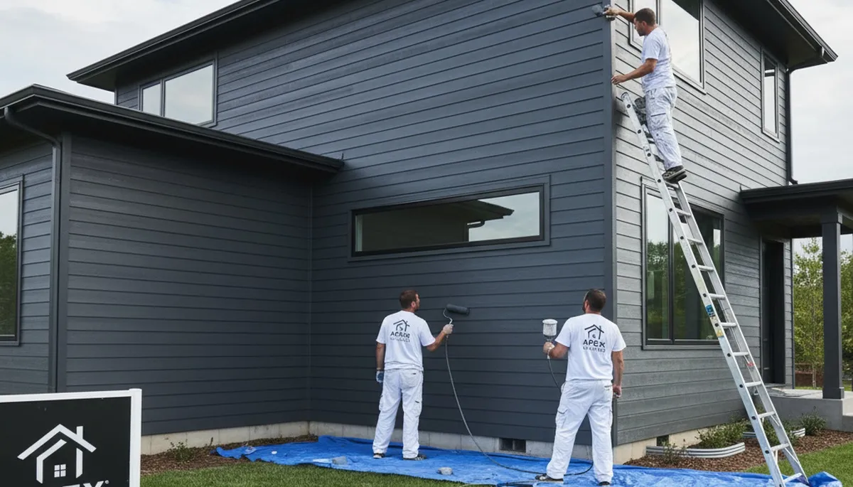 Professional painters providing expert siding painting for a Houston, TX home exterior